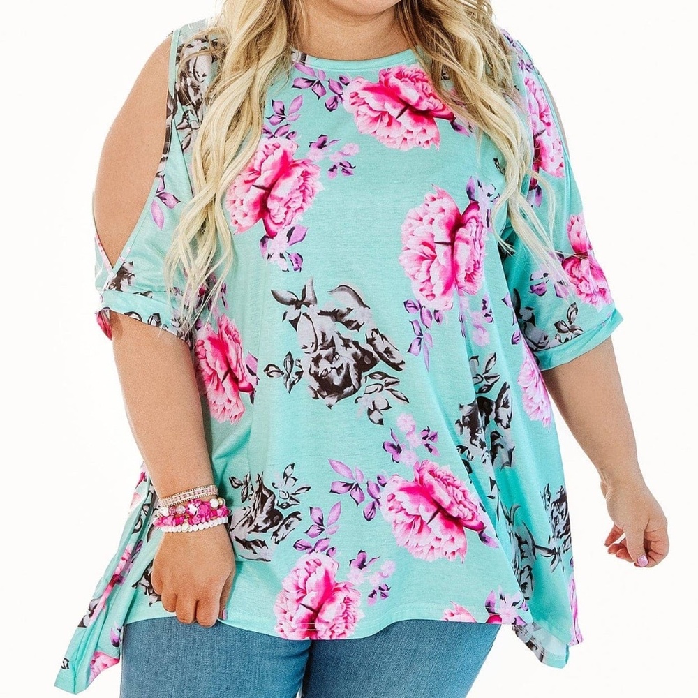 Mint floral cutout top- Glitzy Girlz